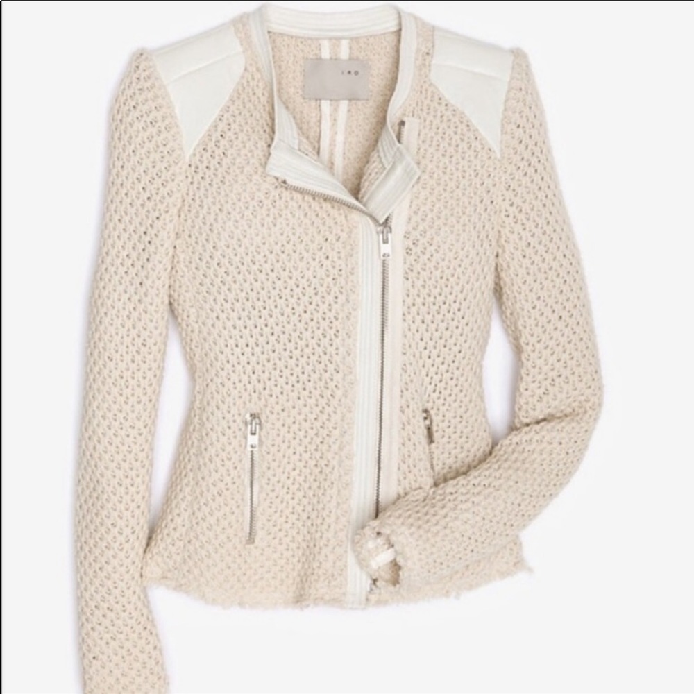 Iro Alexine Leather Trim Zip Up Moto Jacket